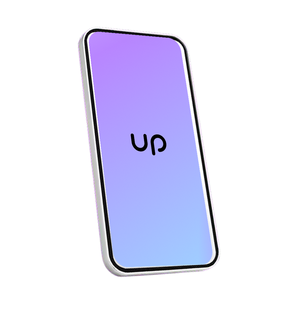 Aplicativo UP exibido em um smartphone